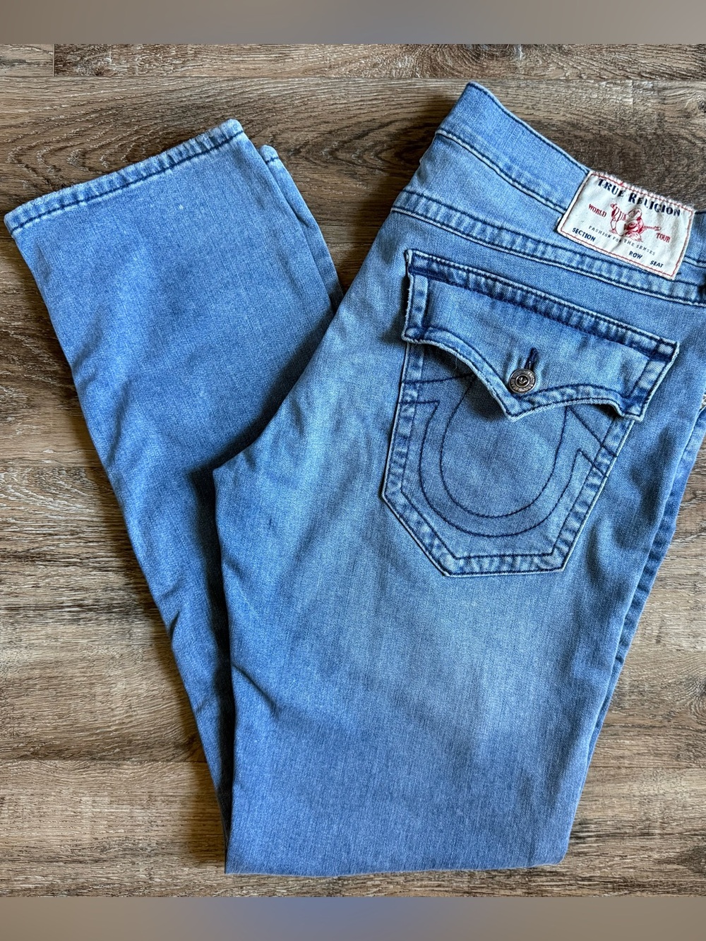 True Religion Men’s Light Wash Blue Slim Straight Jeans